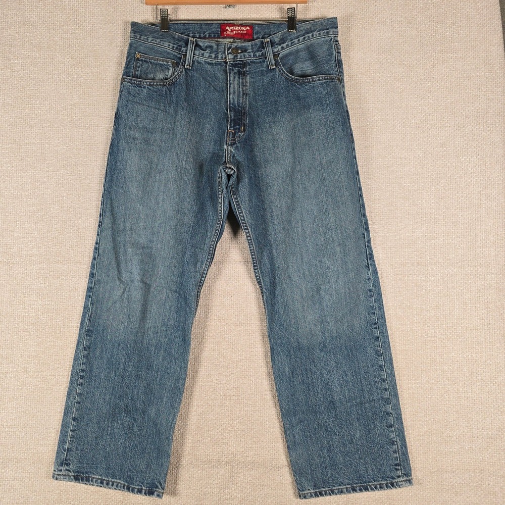 Arizona Jean Co Mens Loose Straight Leg Jeans Blue Medium Wash 36x29 Cotton